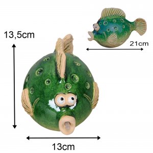 Wasserspeier Fisch grün aus Keramik mit Solarpumpe
