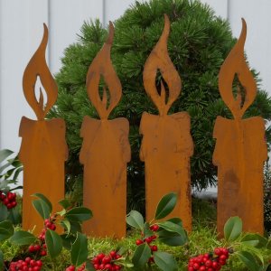 Gartenstecker Kerzenflamme Edelrost 4er Set 37cm