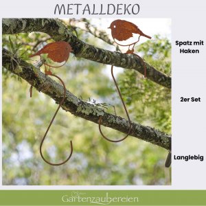Meisenknödelhalter,Haken mit Spatz 2er Set Edelrost