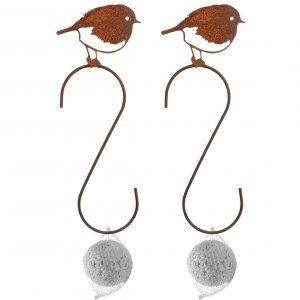 Meisenknödelhalter,Haken mit Spatz 2er Set Edelrost