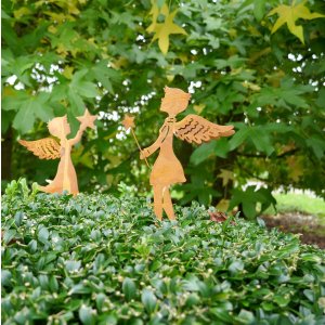 Gartenstecker Engel Figur zum Stecken mit Stern in Rostoptik 14cm