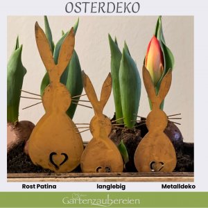 Gartenstecker Osterhasen 3er Set - 1 großer Hase 2 Häschen