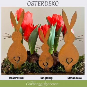 Gartenstecker Osterhasen 3er Set - 2 große Hasen 1 Häschen