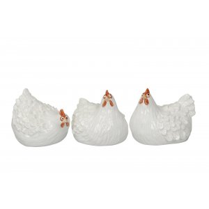 3 Deko Hühner aus Keramik weiss