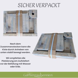 Holzkiste mit Wasserspeier Frosch dunkelgrün mit Solarpumpe und Schwimmkugeln aus Keramik