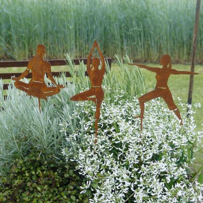 Gartenfstecker Yoga Figuren 3er Set  Lotus Krieger Baum