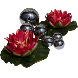 Miniteich Komplettset - 2 rote Seerosen & 6 silberne...