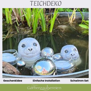 10-teiliges Miniteich Deko-Set Seehunde – Inkl. 2x Keramik-Robben