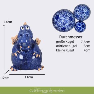Holzkiste Miniteich Set - Drache -  Wasserspeier mit Pumpe und Schwimmkugeln aus Keramik