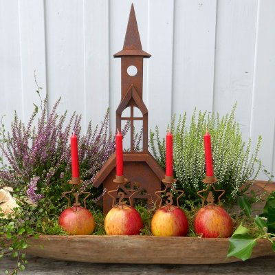 Gartenzaubereien - Festliches Weihnachtsstern-Kerzenhalter 6er Set in Rost-Optik für Baumkerzen - 11x5x3cm - Für Adventskränze, Tischdeko mit Nummern 1-4