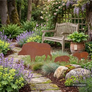 Gartendeko Wildschwein-Familie aus Edelrost | 3er Set