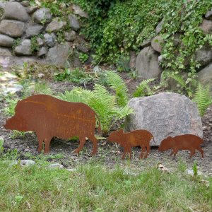 Wildschwein Deko für Garten mit 2 Kindern zum Stecken