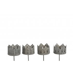 Teelichthalter 4er Set Häuserform in grau zum Stecken 10,5cm