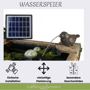 Wasserspeier Spatz mit Solarpumpe, Gusseisen2 Wahl