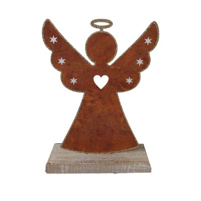 Engel mit Herz auf Holz, Goldrand