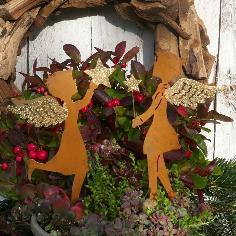 Rostoptik Figur - Stecken zum Gartenstecker Gold Engel in