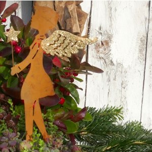 Gartenstecker Engel Figur zum Stecken in Rostoptik - Gold