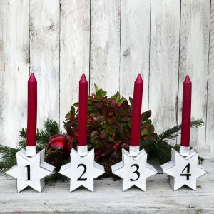 Kerzenhalter Stern Adventszahlen 1-4 in weiß