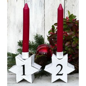 Kerzenhalter Stern Adventszahlen 1-4 in weiß