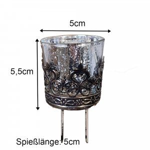 Teelichtglas zum Stecken silber 4er Set Glas patina