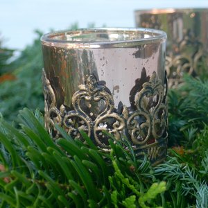 Teelichtglas 4er Set in Kupfer Altrosa - Gold