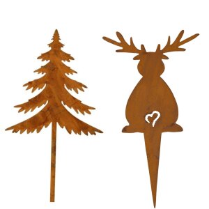 Elch mit Herz und Tanne in Rostoptik