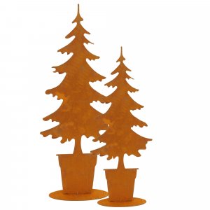 2 Tannen in Topf in Edelrost