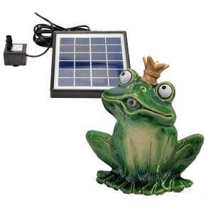 Wasserspeier Froschkönig Solarpumpe grün mit Krone