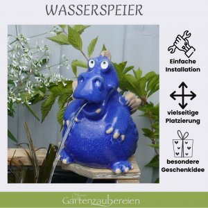 Wasserspeier Drache blau mit blauen Schwimmkugeln + Pumpe