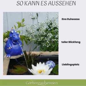 Wasserspeier Drache blau mit blauen Schwimmkugeln + Pumpe