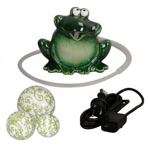Wasserspeier frecher Frosch dunkelgrün + grüne Schwimmkugeln+ Pumpe