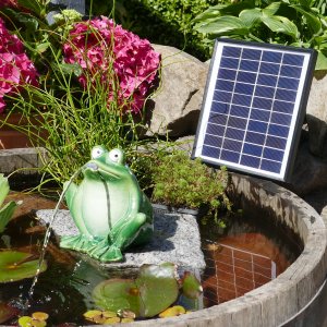 Wasserspeier Frosch grün, Akku-Solarpumpe
