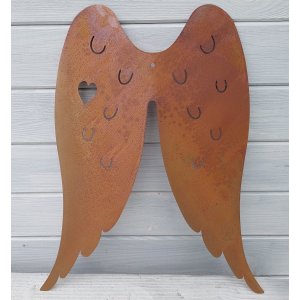Engelsflügel in Rostoptik mit Herz zum Hängen 39cm
