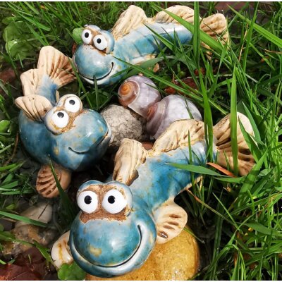 Schlickrutscher Deko-Fische 3er Set aus Keramik