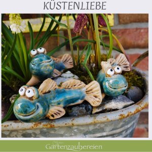 Schlickrutscher Deko-Fische 3er Set aus Keramik