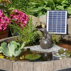 Wasserspeier Guss Froschkönig mit Akku Solarpumpe