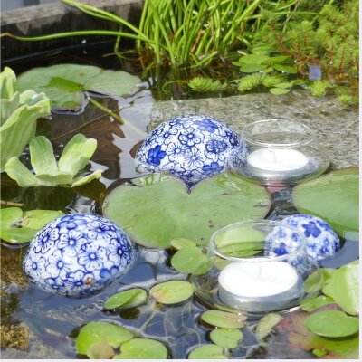 Keramik Schwimmkugeln & Teelichthalter Set Blau (5-tlg.)