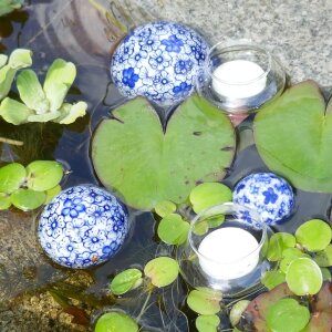 Keramik Schwimmkugeln & Teelichthalter Set Blau (5-tlg.)