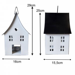 Metall Windlicht Haus hängend weiß-schwarz 26cm