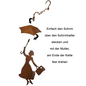 Futterstion Schirm mit Frau für Meisenknödel Rost