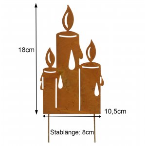 2er Set Kerzengruppe zum Stecken in Edelrost 18cm