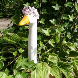 Blumen Gänsehals Deko Gänsekopf mit Blumenkranz 37cm -  Zaundeko