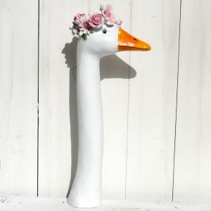 Blumen Gänsehals Deko Gänsekopf mit Blumenkranz 37cm -  Zaundeko