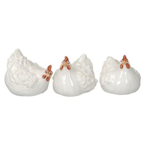 Kleine weiße Hühner im 3er Set aus Keramik