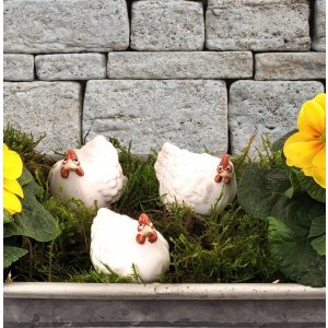 Kleine weiße Hühner im 3er Set aus Keramik
