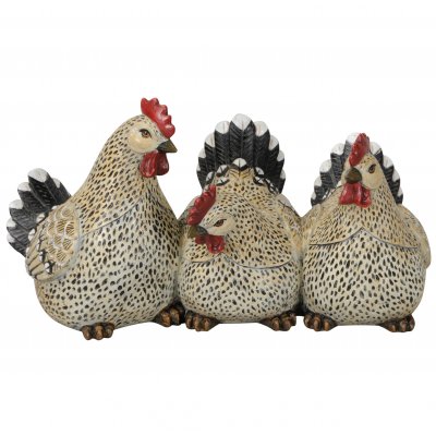 3 Hühner aus Polyresin Gartendeko 30cm breit