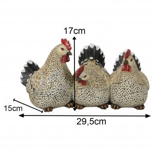 3 Hühner aus Polyresin Gartendeko 30cm breit