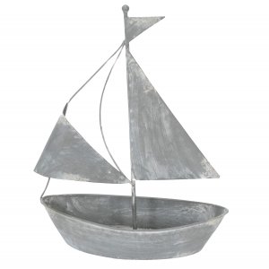 Segelboot zum Bepflanzen, shabby grau 40cm