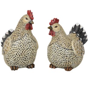 Hahn und Huhn als Deko zum Stellen aus Polyresin
