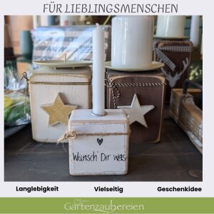 Kerzenhalter Wünsch Dir was Holzklotz weiß